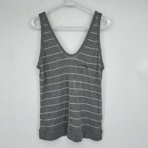 Alexander‎ Wang Women's Striped Tencel Tank Top Gray Scoop Neck Minimalist M Lux